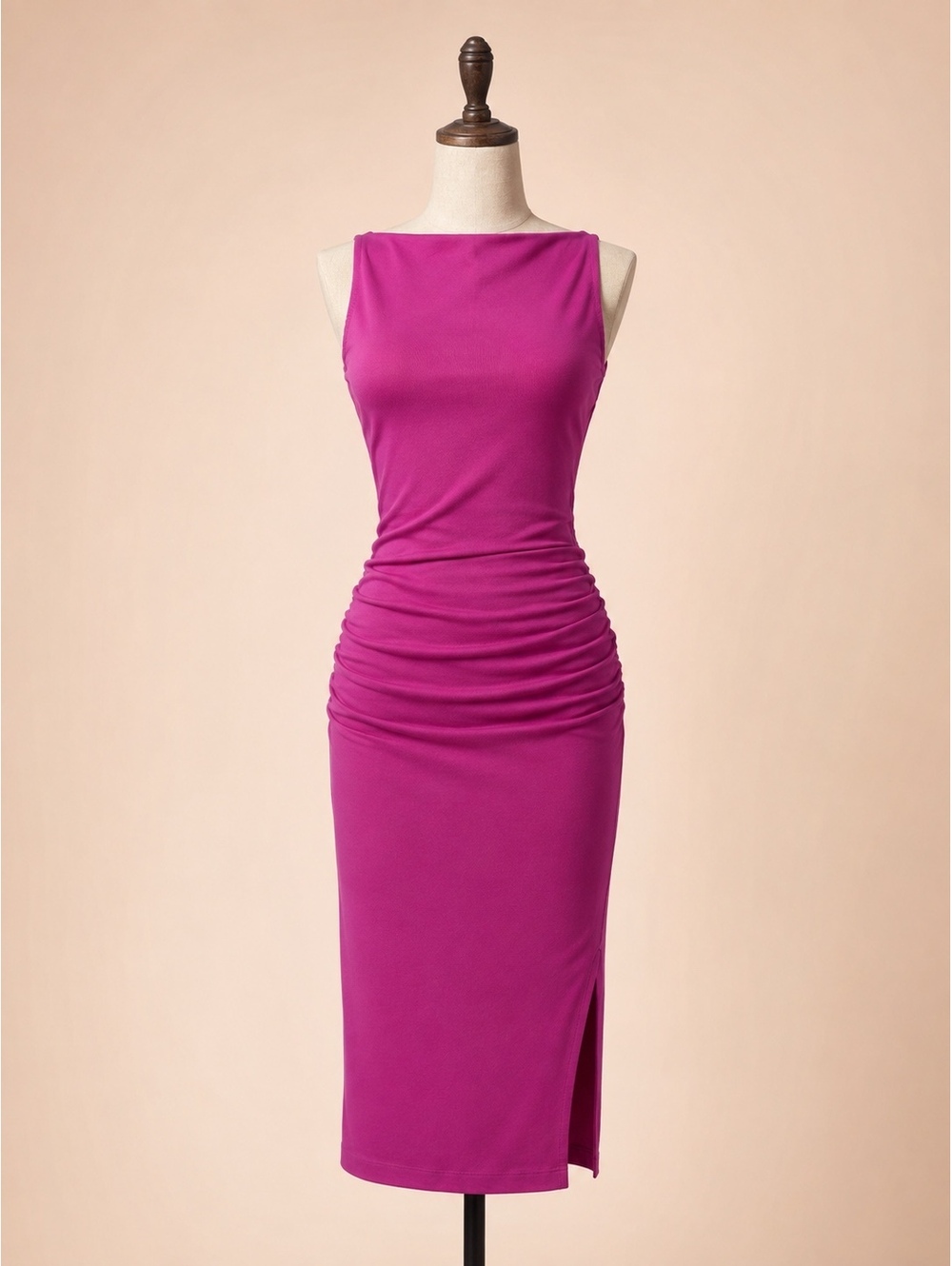 Michael Stars Wren Ruched Midi Dress Small Magenta Pink Side Slit